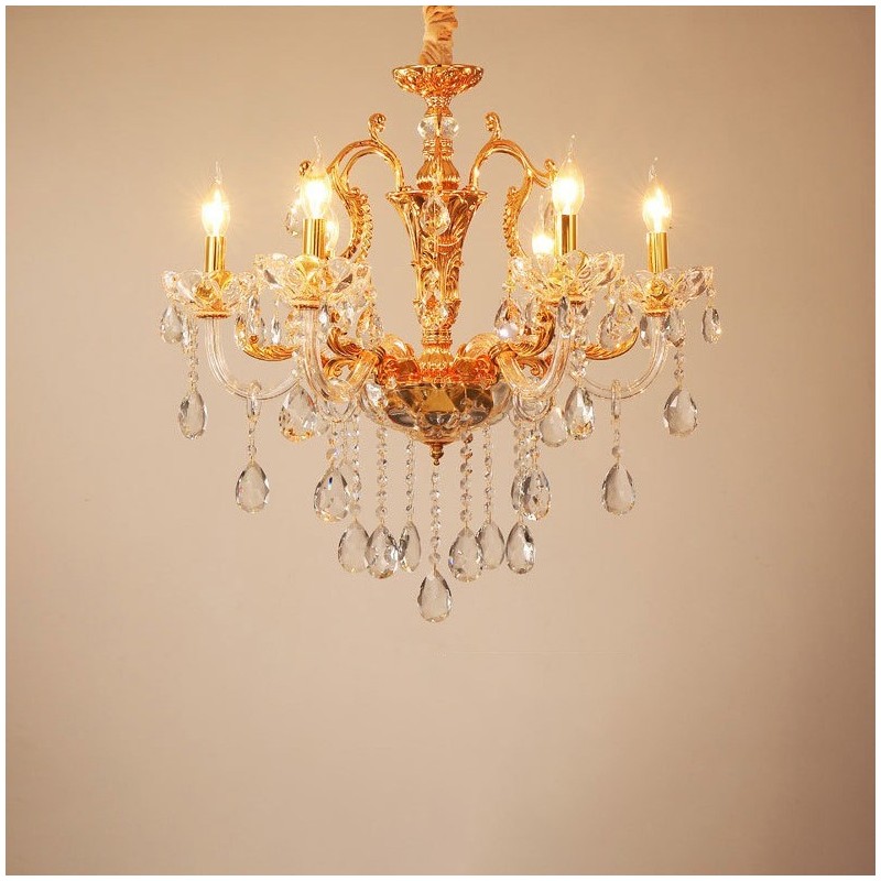 6 Light 8 Light Luxusný zlatý krištáľový sviečkový luster