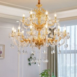 18 ľahkých dvojúrovňových luxusných krištáľových sviečkových lustrov zlatej farby