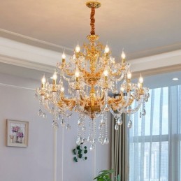 18 ľahkých dvojúrovňových luxusných krištáľových sviečkových lustrov zlatej farby
