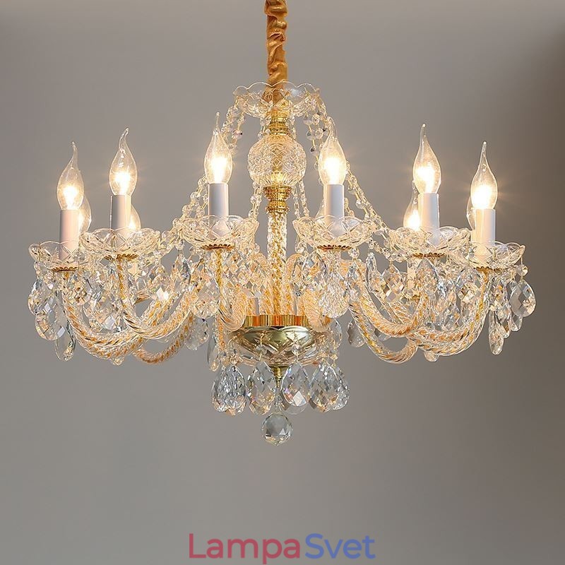 Transparentný krištáľový luster European Gold Body Luxusné dekoratívne stropné svietidlo