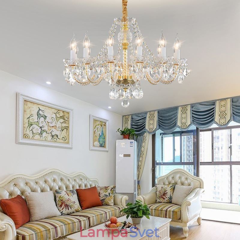 Transparentný krištáľový luster European Gold Body Luxusné dekoratívne stropné svietidlo