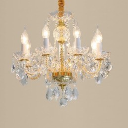 Európsky číry krištáľový luster zo skla Telo lampy 8 svetiel Stropná lampa so zlatým telom