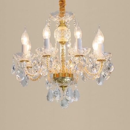 Európsky číry krištáľový luster zo skla Telo lampy 8 svetiel Stropná lampa so zlatým telom Európsky číry krištáľový luster zo skla Telo lampy 8 svetiel Stropná lampa so zlatým telom