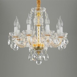 Európsky číry krištáľový luster zo skla Telo lampy 8 svetiel Stropná lampa so zlatým telom