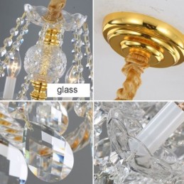 Európsky číry krištáľový luster zo skla Telo lampy 8 svetiel Stropná lampa so zlatým telom