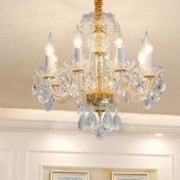 Európsky číry krištáľový luster zo skla Telo lampy 8 svetiel Stropná lampa so zlatým telom