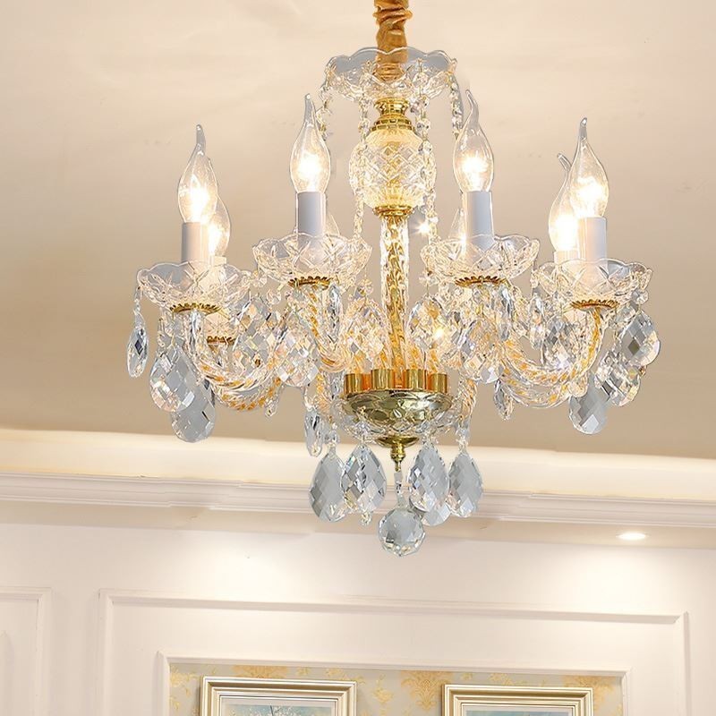 Európsky číry krištáľový luster zo skla Telo lampy 8 svetiel Stropná lampa so zlatým telom