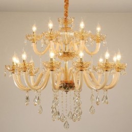 Elegantný krištáľový luster European Cognac Color Stropné svetlo Sklenené telo Dvojvrstvové 12+6 svetiel
