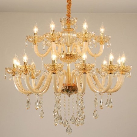 Elegantný krištáľový luster European Cognac Color Stropné svetlo Sklenené telo Dvojvrstvové 12+6 svetiel Elegantný krištáľový luster European Cognac Color Stropné svetlo Sklenené telo Dvojvrstvové 12+6 svetiel