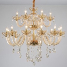 Elegantný krištáľový luster European Cognac Color Stropné svetlo Sklenené telo Dvojvrstvové 12+6 svetiel