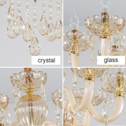 Elegantný krištáľový luster European Cognac Color Stropné svetlo Sklenené telo Dvojvrstvové 12+6 svetiel