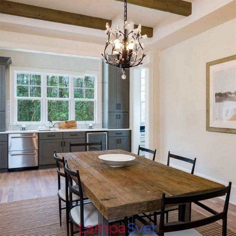 Čierny retro luster krištáľové stropné svietidlo