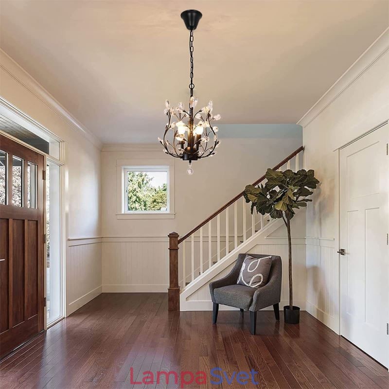 Čierny retro luster krištáľové stropné svietidlo