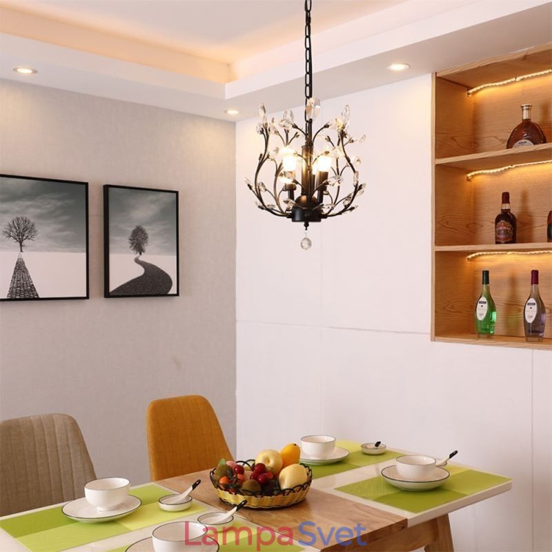 Čierny retro luster krištáľové stropné svietidlo