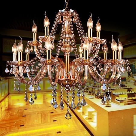Európsky krištáľový luster Elegantný veľký závesný svetlý jantárový Európsky krištáľový luster Elegantný veľký závesný svetlý jantárový