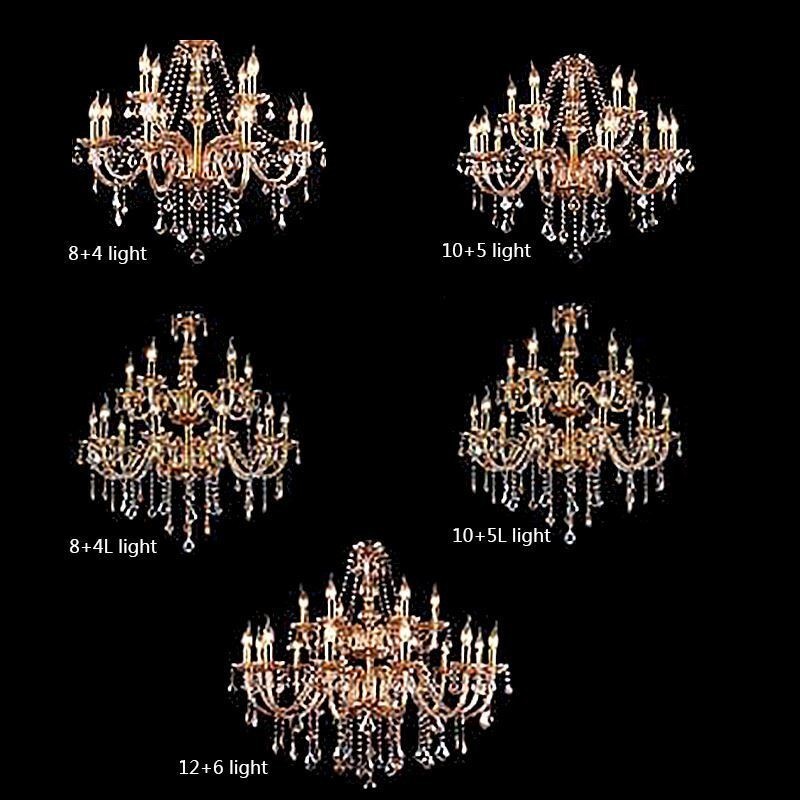 Európsky krištáľový luster Elegantný veľký závesný svetlý jantárový