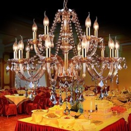 Európsky krištáľový luster Elegantný veľký závesný svetlý jantárový