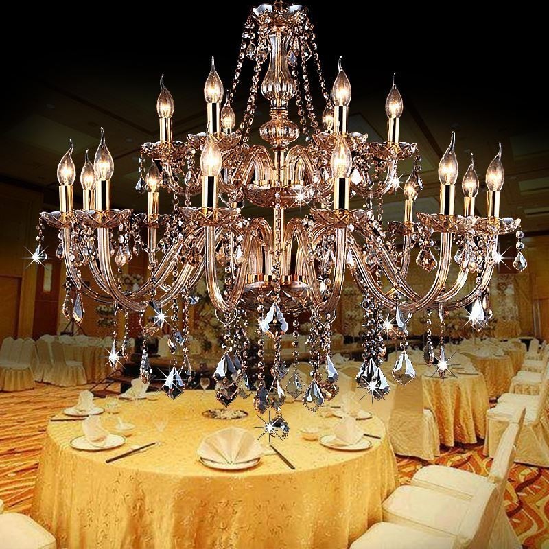 Európsky krištáľový luster Elegantný veľký závesný svetlý jantárový