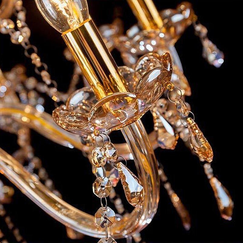 Európsky krištáľový luster Elegantný veľký závesný svetlý jantárový