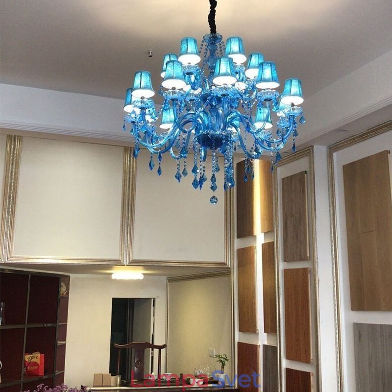 Veľký krištáľový luster Európsky prívesok svetlomodrej farby Esthetic