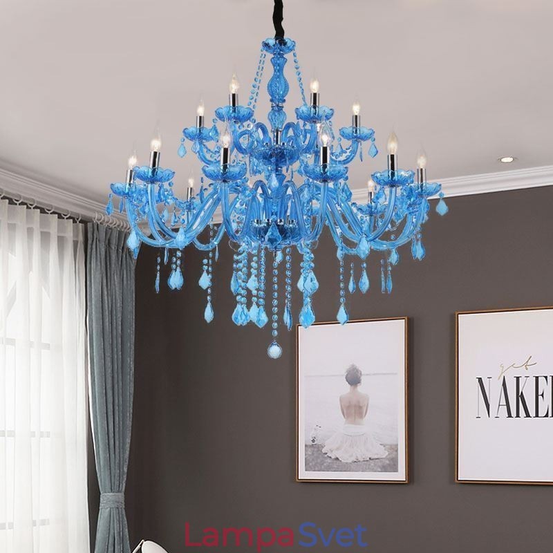 Veľký krištáľový luster Európsky prívesok svetlomodrej farby Esthetic