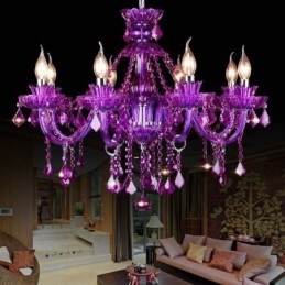 Elegantný fialový krištáľový stropný európsky luster