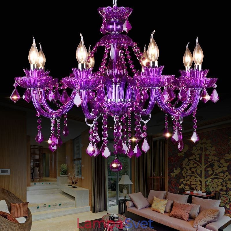 Elegantný fialový krištáľový stropný európsky luster
