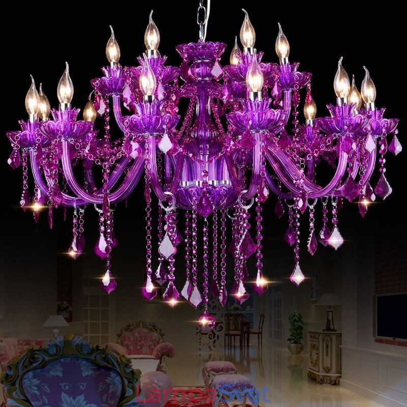 Elegantný fialový krištáľový stropný európsky luster