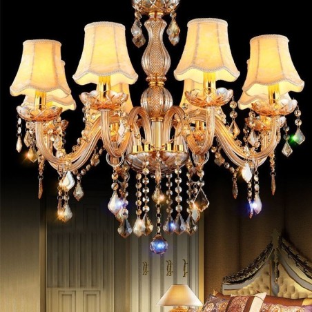 Európsky krištáľový luster Elegantné jantárové závesné svetlo Európsky krištáľový luster Elegantné jantárové závesné svetlo