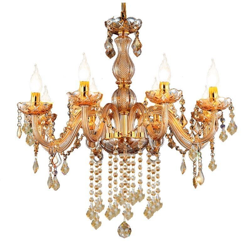 Európsky krištáľový luster Elegantné jantárové závesné svetlo