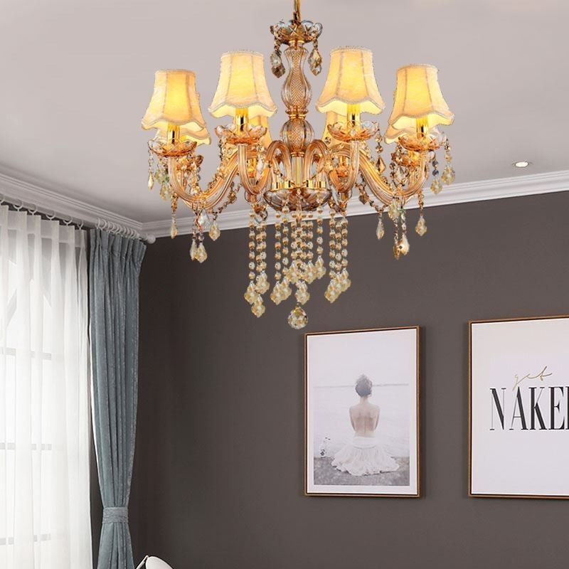 Európsky krištáľový luster Elegantné jantárové závesné svetlo