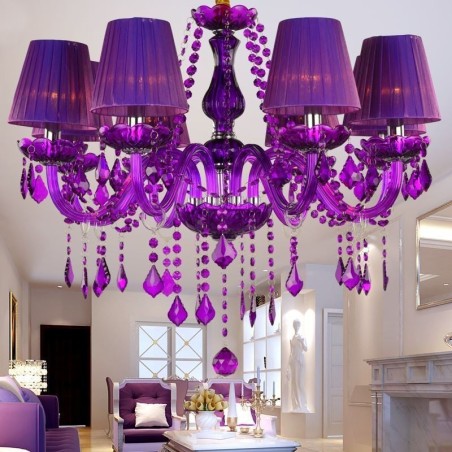 Elegantný krištáľový luster v európskom štýle fialové závesné svietidlo Elegantný krištáľový luster v európskom štýle fialové závesné svietidlo
