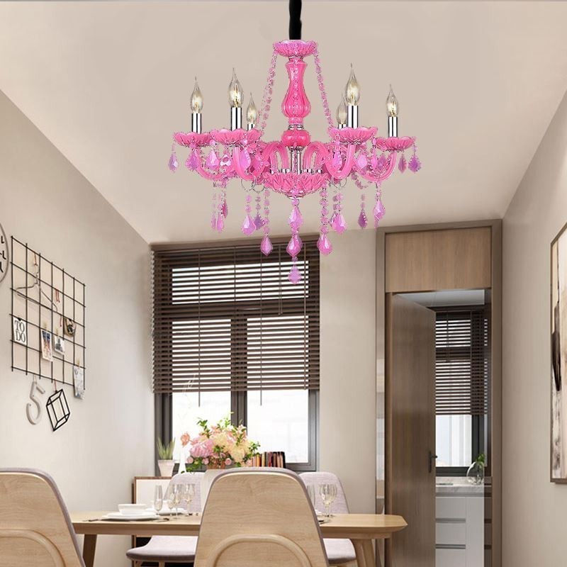 Krištáľový luster v európskom štýle Ružový prívesok Light Romantický