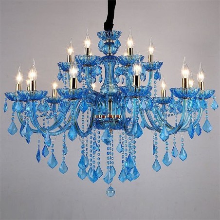 Elegantný krištáľový luster Európske modré závesné svetlo Elegantný krištáľový luster Európske modré závesné svetlo