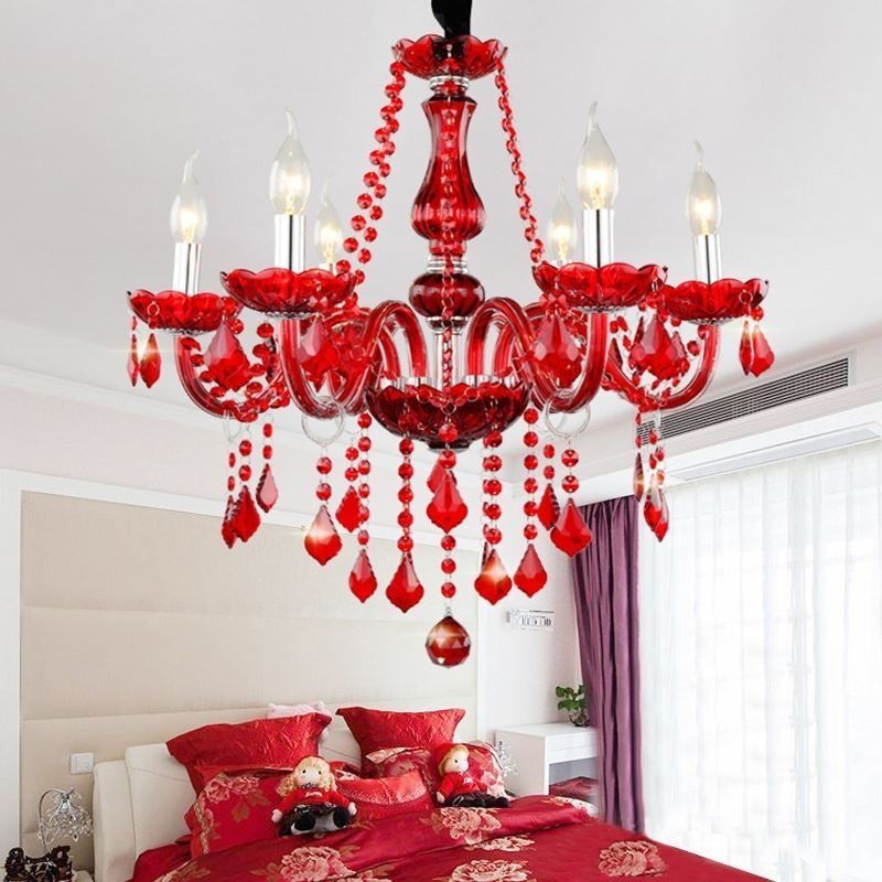Luxusný krištáľový luster European Red Color Závesné svetlo