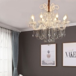 Elegantný krištáľový luster Európska biela závesné svetlo