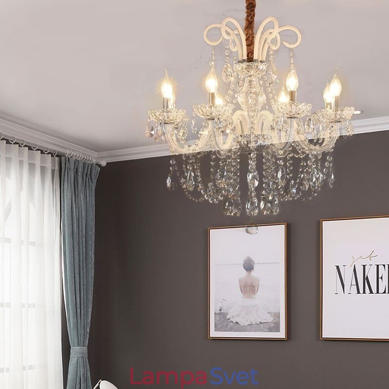Elegantný krištáľový luster Európska biela závesné svetlo