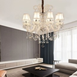 Elegantný krištáľový luster Európska biela závesné svetlo