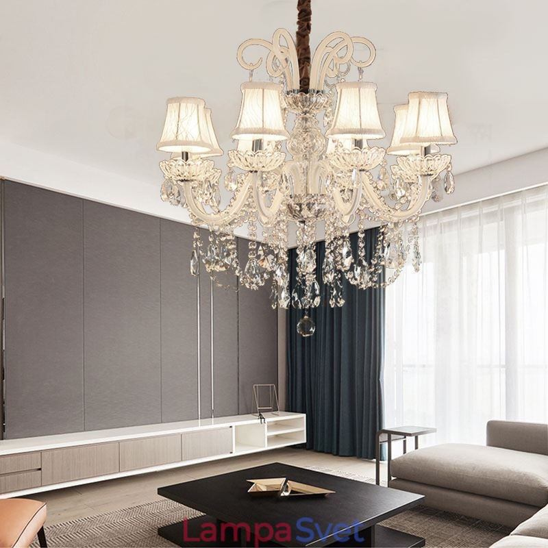 Elegantný krištáľový luster Európska biela závesné svetlo