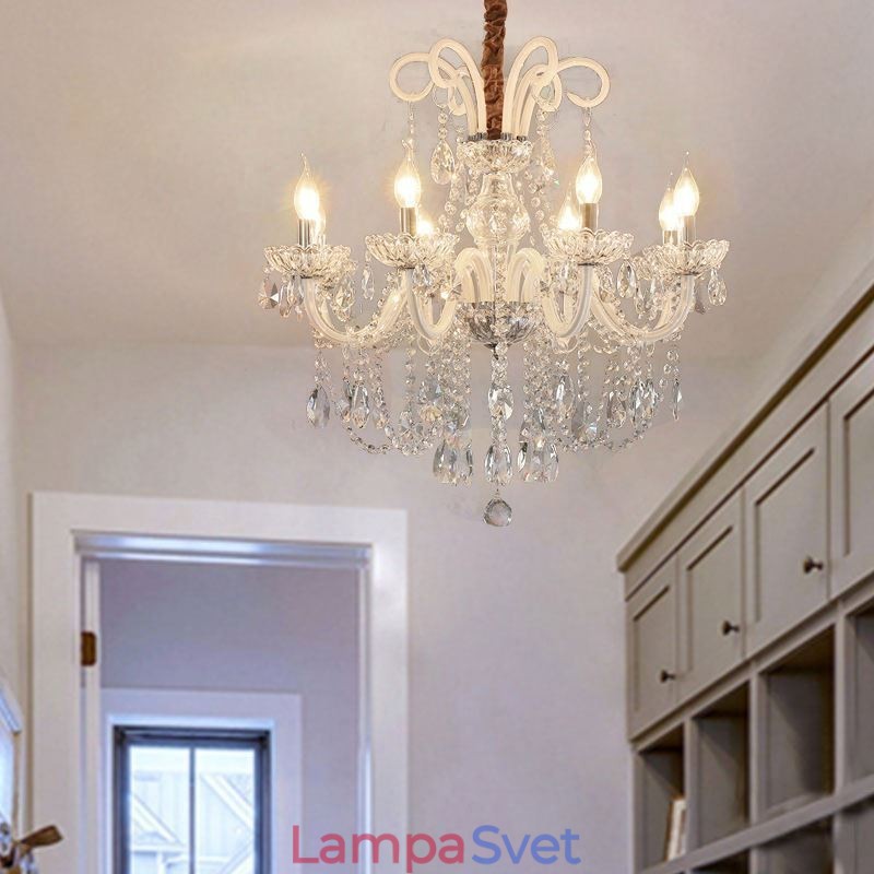 Elegantný krištáľový luster Európska biela závesné svetlo