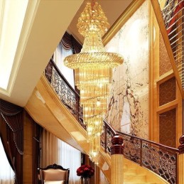 Luxusný krištáľový luster Moderné európske elegantné dlhé závesné dvojpodlažné schodisko