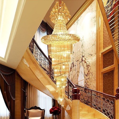 Luxusný krištáľový luster Moderné európske elegantné dlhé závesné dvojpodlažné schodisko Luxusný krištáľový luster Moderné európske elegantné dlhé závesné dvojpodlažné schodisko