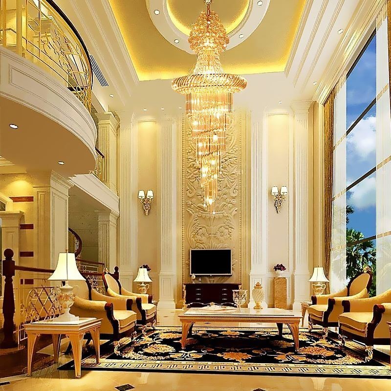 Luxusný krištáľový luster Moderné európske elegantné dlhé závesné dvojpodlažné schodisko