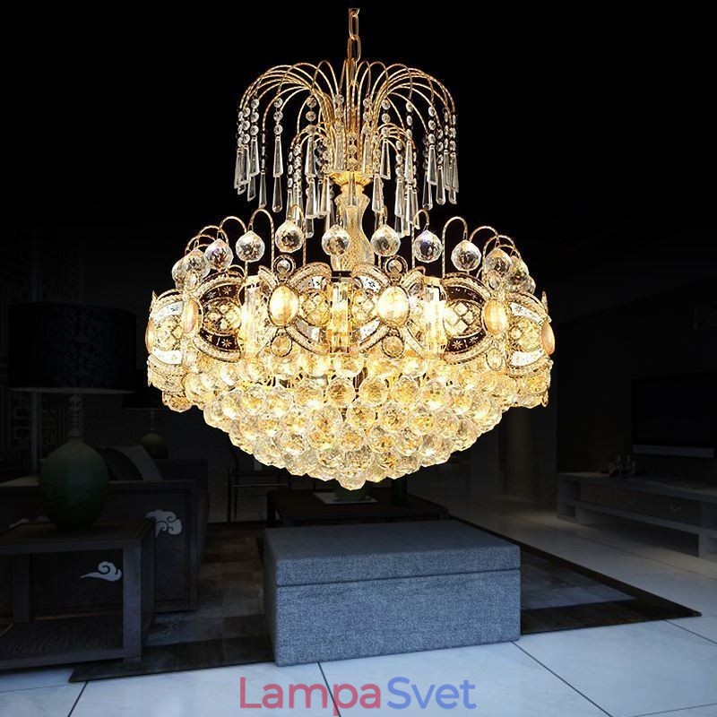 Elegantný krištáľový luster klasické zlaté závesné svetlo