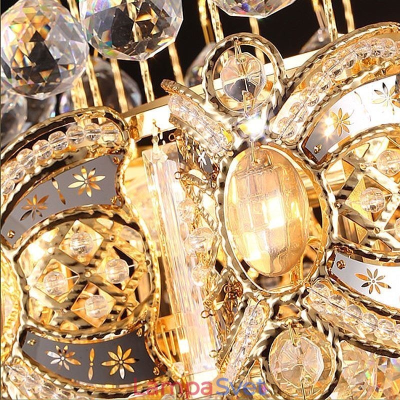 Elegantný krištáľový luster klasické zlaté závesné svetlo