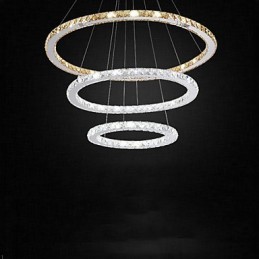 Závesné lampy Jantárové a číre K9 krištáľové lusterové osvetlenie s 3 prstencami