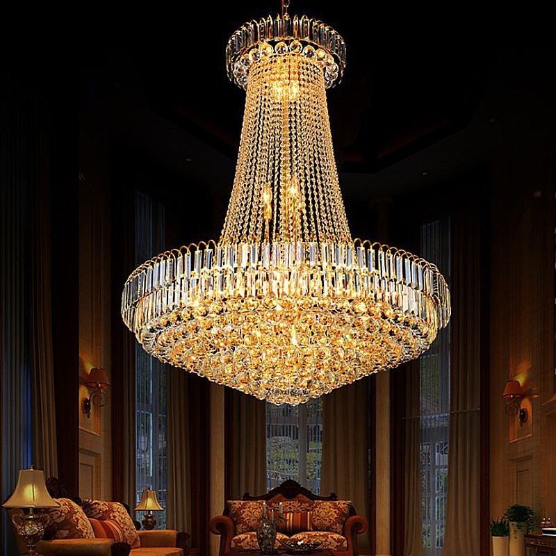 Elegantný krištáľový luster Európske závesné svetlo Dlhý závesný luster Duplex schodisko