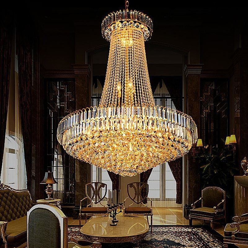 Elegantný krištáľový luster Európske závesné svetlo Dlhý závesný luster Duplex schodisko
