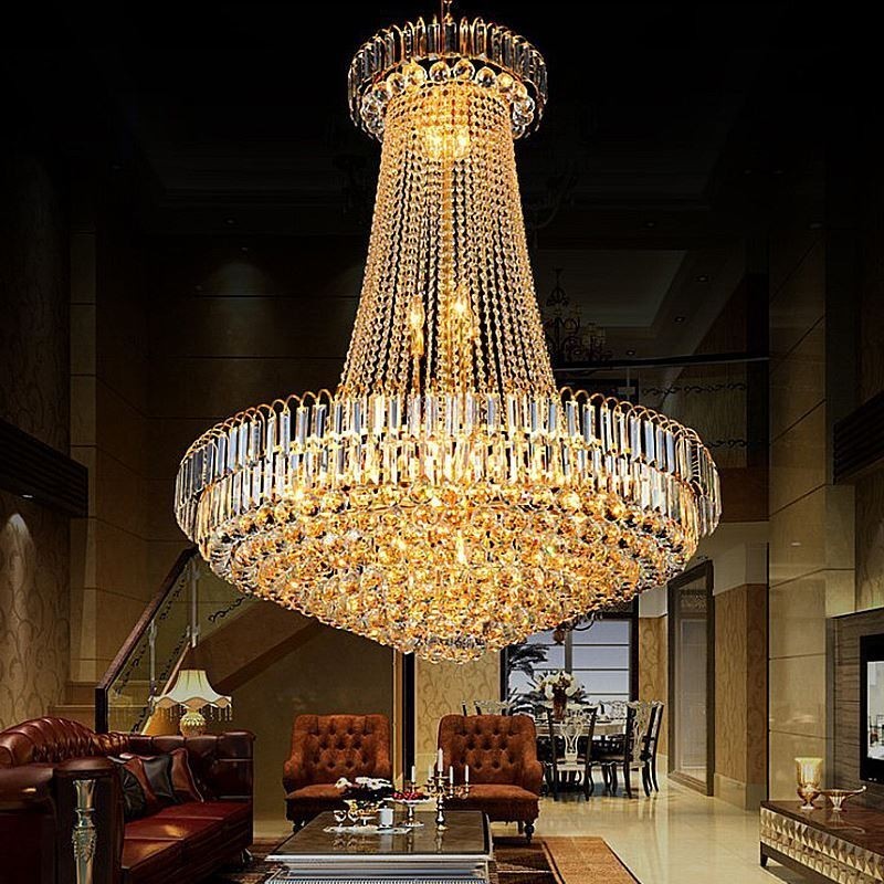 Elegantný krištáľový luster Európske závesné svetlo Dlhý závesný luster Duplex schodisko