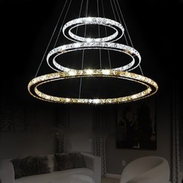 Závesné lampy Jantárové a číre K9 krištáľové lusterové osvetlenie s 3 prstencami